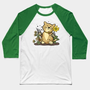 Angry Cat in Flower Garden Baseball T-Shirt